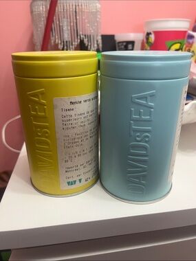 DAVIDsTEA Yellow & Light Blue Tea Canister Set of 2